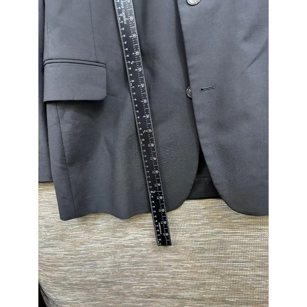 Lands' End Wool Blend Blazer Suit Coat Jacket Mens 44L Black Two Button Lined